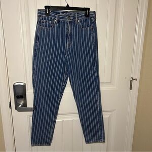 American Eagle Blue & White Striped Mom Jeans Size 6